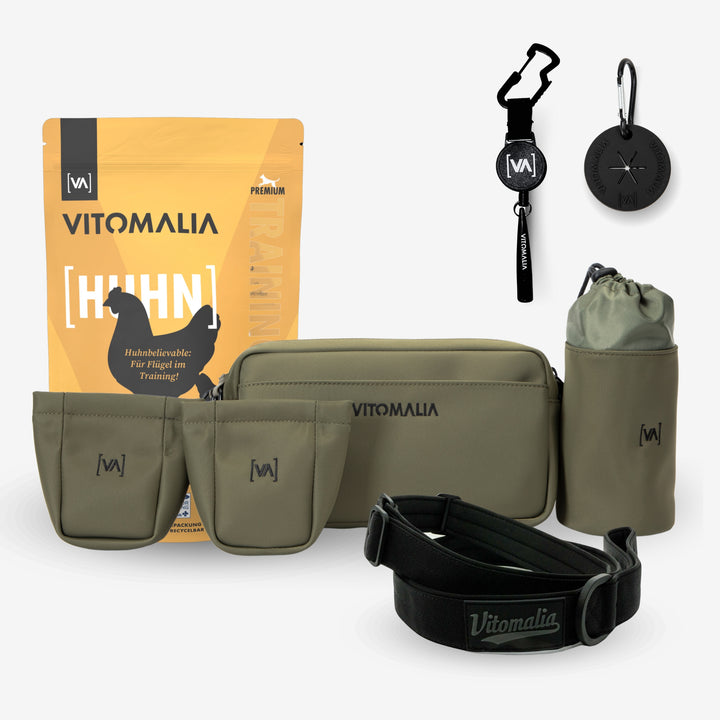 Bundle - Complete dog walking set-khaki chicken - With practical Waist Bag