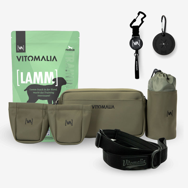 Bundle - Complete dog walking set-khaki lamb - With practical Waist Bag