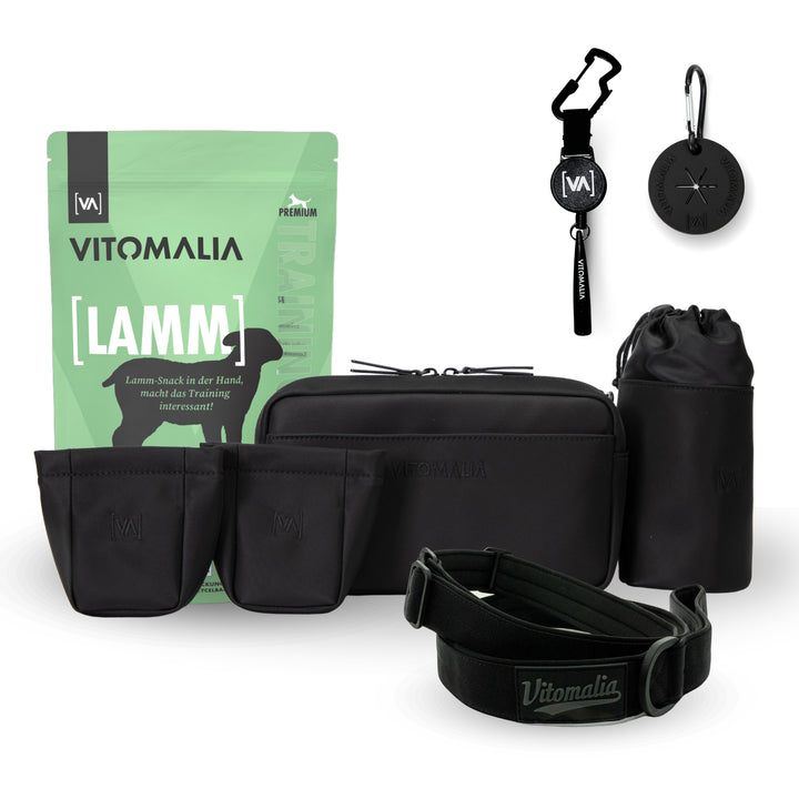 Bundle - Complete dog walking set - black lamb - With practical Waist Bag